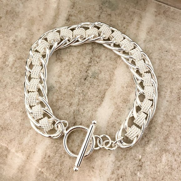 Jewelry - 925 Sterling Silver Chunky Chain Link Bracelet Thick Bold Toggle Bracelet